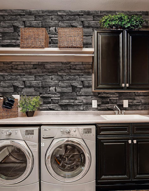 Load image into Gallery viewer, Grey Brick Peel and Stick Wallpaper 17.7inch×118.1inch Faux Stone Self Adhesive Removable Wall Paper Decor Vinyl
