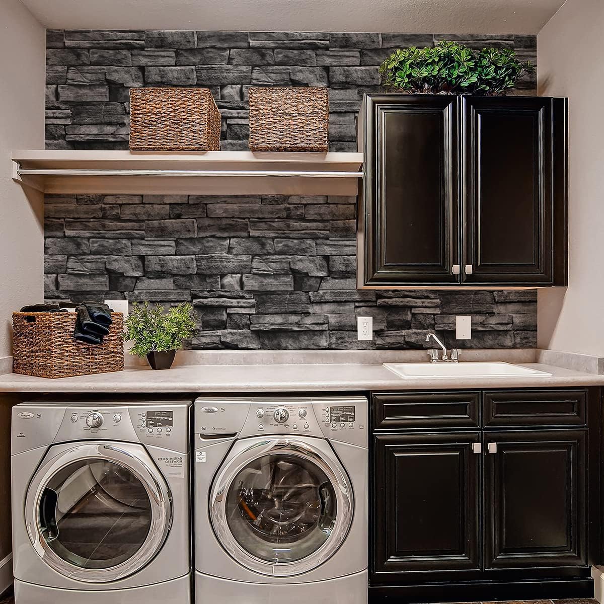 Grey Brick Peel and Stick Wallpaper 17.7inch×118.1inch Faux Stone Self Adhesive Removable Wall Paper Decor Vinyl
