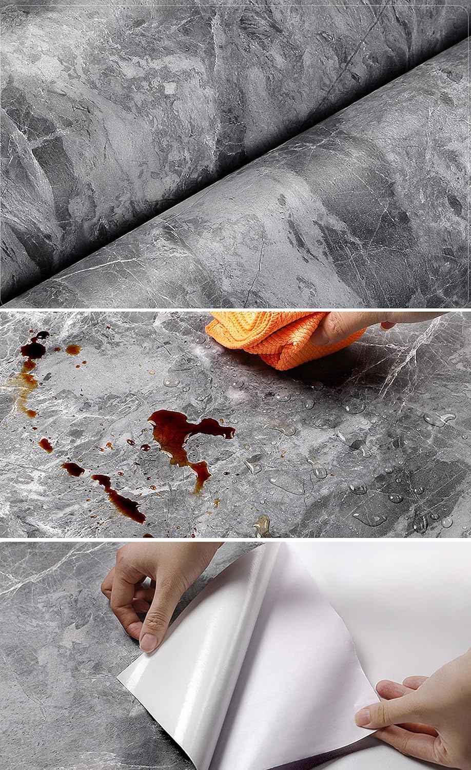 Gray Marble Contact Paper Counter Top Covers Peel and Stick Wallpaper Self Adhesive, 15.7"×80" Waterproof Removable Thick Matte 3D