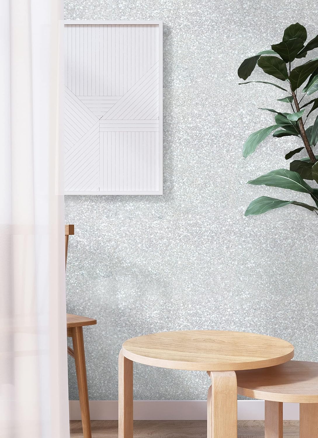 Glitter Silver Wallpaper Contact Paper Creative Covering Peel and Stick Wallpaper Removable Self Adhesive Paper DIY, 17.7"x78.7"