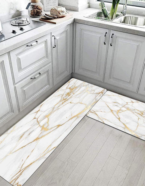Load image into Gallery viewer, 2 Piece Set Marble Kitchen Mats, Gold White Kitchen Rugs Cushioned Anti Fatigue, 17&quot;x29&quot;+17&quot;x47&quot;
