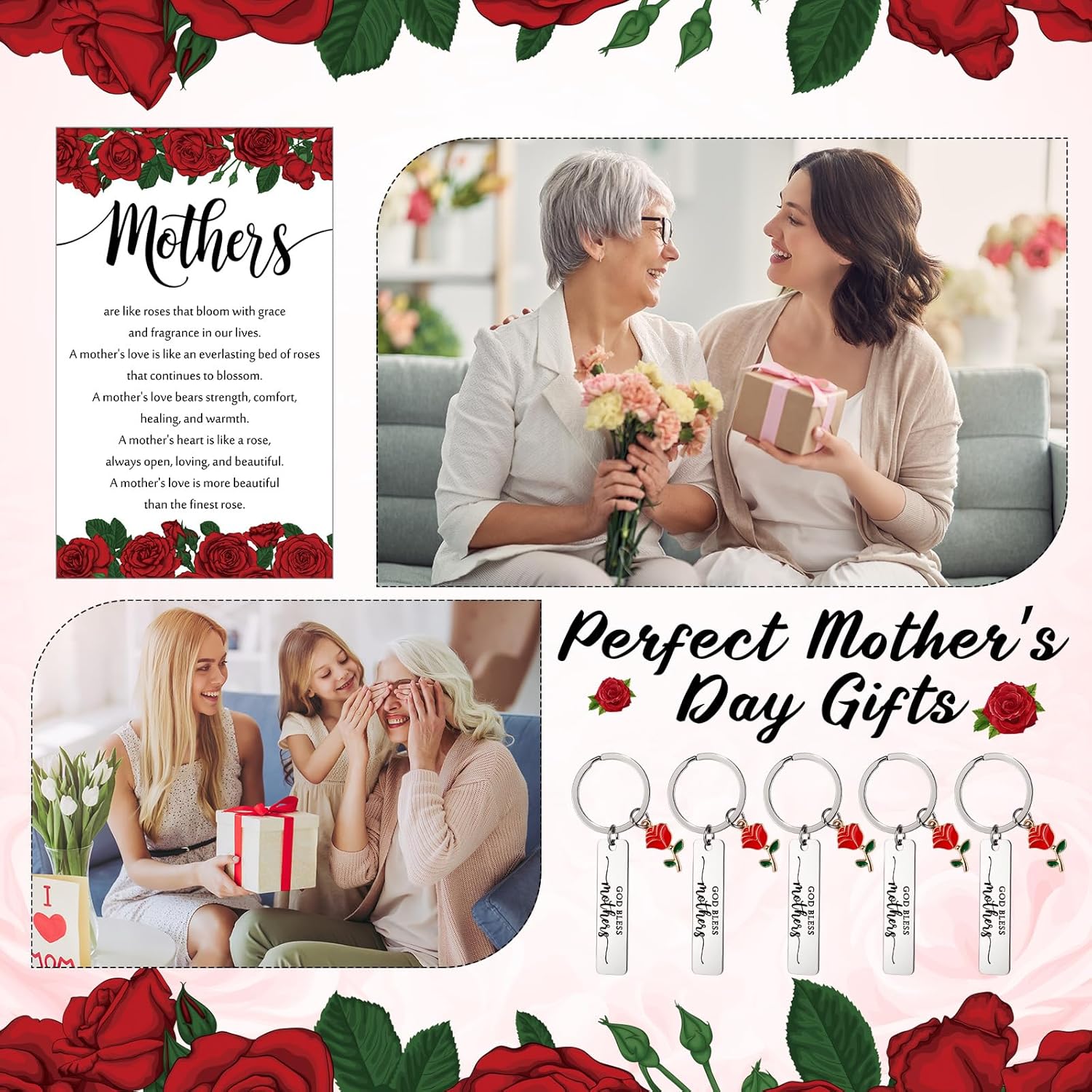 Mother’s Day Christian Gift Set – Church Bulk Keychains with Prayer Cards ( FREE Knitted Inspirational Positive Tulip )