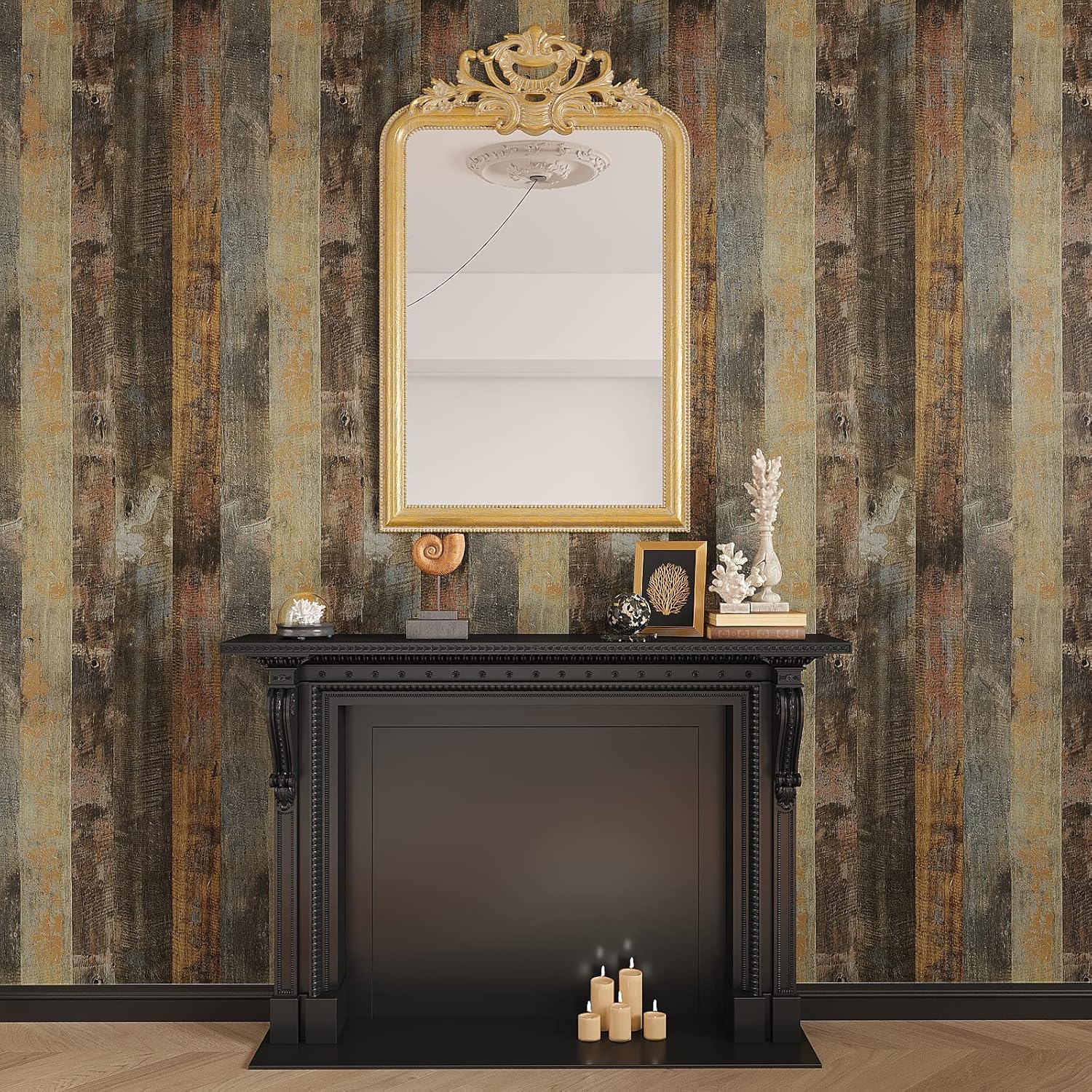 Chipped Paint Wood Contact Paper for Countertops Waterproof Brown Peel and Stick Shiplap Wallpaper 15.7''x118''