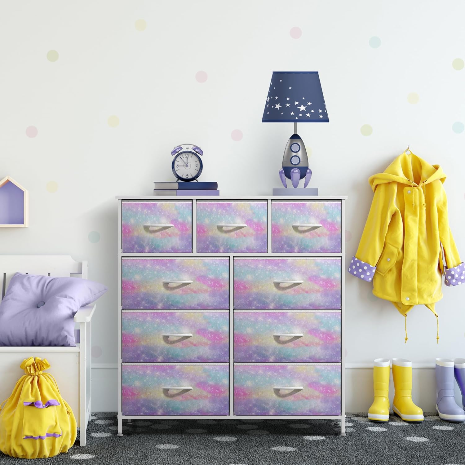 Dresser with 9 Drawers - Furniture Storage Chest for Kid’s, Teens, Bedroom, Nursery  (Tie-dye)
