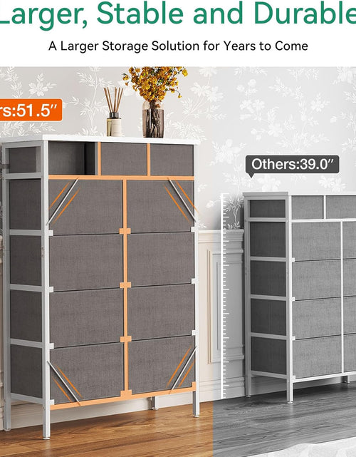 Load image into Gallery viewer, 52 Inches Tall Dresser for Bedroom with 11 Storage Drawers, Large Fabric Dressers for Hallway, Light Grey
