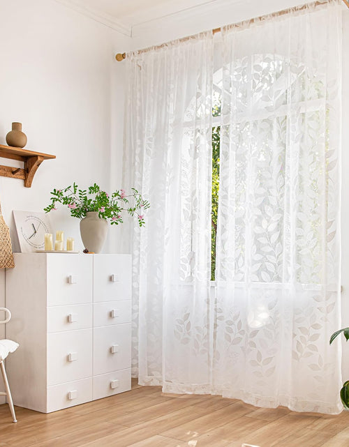 Load image into Gallery viewer, White Lace Sheer Curtains 63inch Vintage Leaf Knitted Window Curtain Drapes, 54&quot; W,  2 Panels
