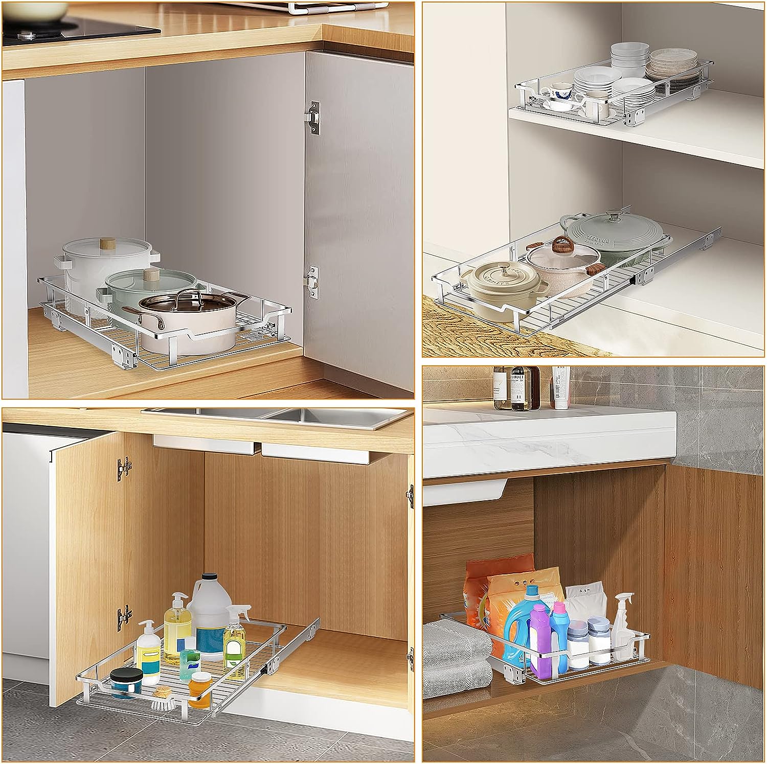 Pull Out Cabinet Organizer, Heavy Duty Slide Out Pantry Shelves Sliding Drawer Storage For Kitchen