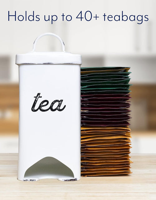 Load image into Gallery viewer, Enamelware Tea Bag Caddy Dispenser for Wrapped Individual Tea Sachets, White

