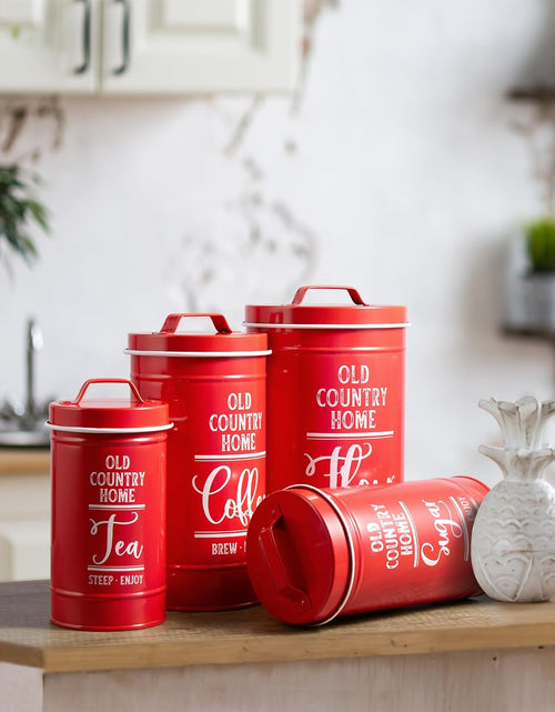 Load image into Gallery viewer, Airtight Kitchen Canisters for Countertop, Flour and Sugar Containers, Tea Coffee Sugar Canister Set, Red, Set of 4

