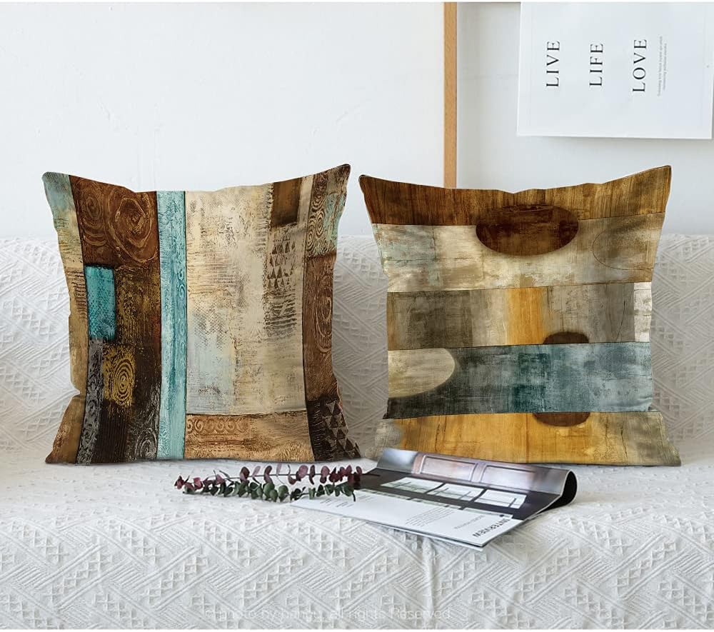 Set of 4 Teal Pillow Cover Modern Geometry Abstract Art Decorative Pillowcovers