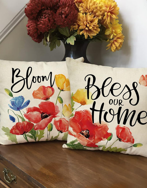 Load image into Gallery viewer, Poppy Floral Flowers Decorative Throw Pillow Covers 18 x 18 Set of 4

