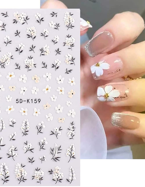 Load image into Gallery viewer, Flower Floral 5D Embossed Nail Decals Nail Art Design Self Adhesive Nail Supplies with Nail Tweezer
