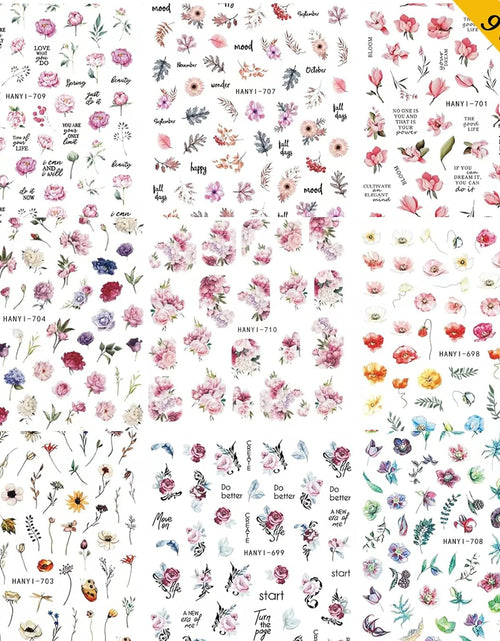 Load image into Gallery viewer, 9 Sheets Flower Nail Art Stickers Decals 3D Self-Adhesive Nail Decals Spring Floral
