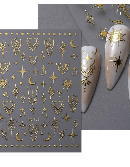 Load image into Gallery viewer, 9 Sheets Moon Star Nail Art Stickers Decals Self-Adhesive Pegatinas Uñas Sun Nail Supplies
