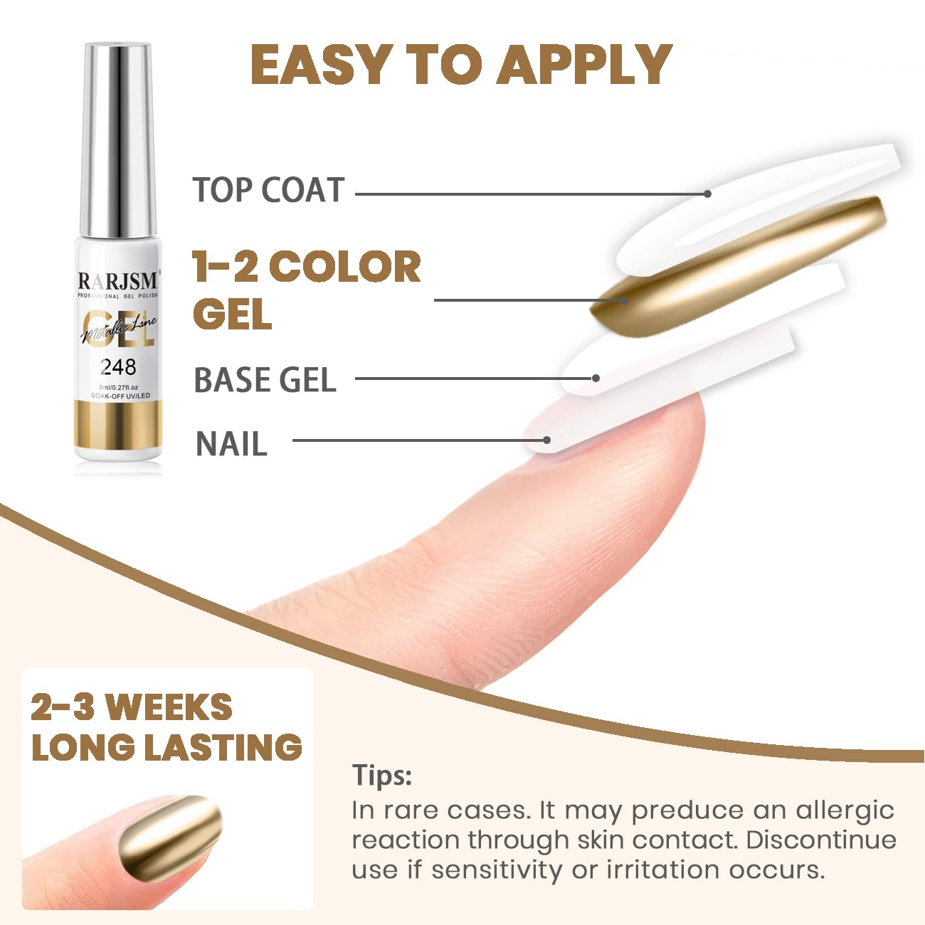 Metallic Nail Art Gel Liner Bronze Gold Mirror Chrome 3D Effect Gel Nail Polish 8ml