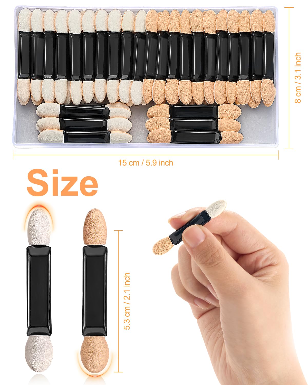 50pcs Disposable Eyeshadow Brush with A Container Sponge Makeup Applicators Cosmetic Tool Dual Sides Eye Shadow Brush