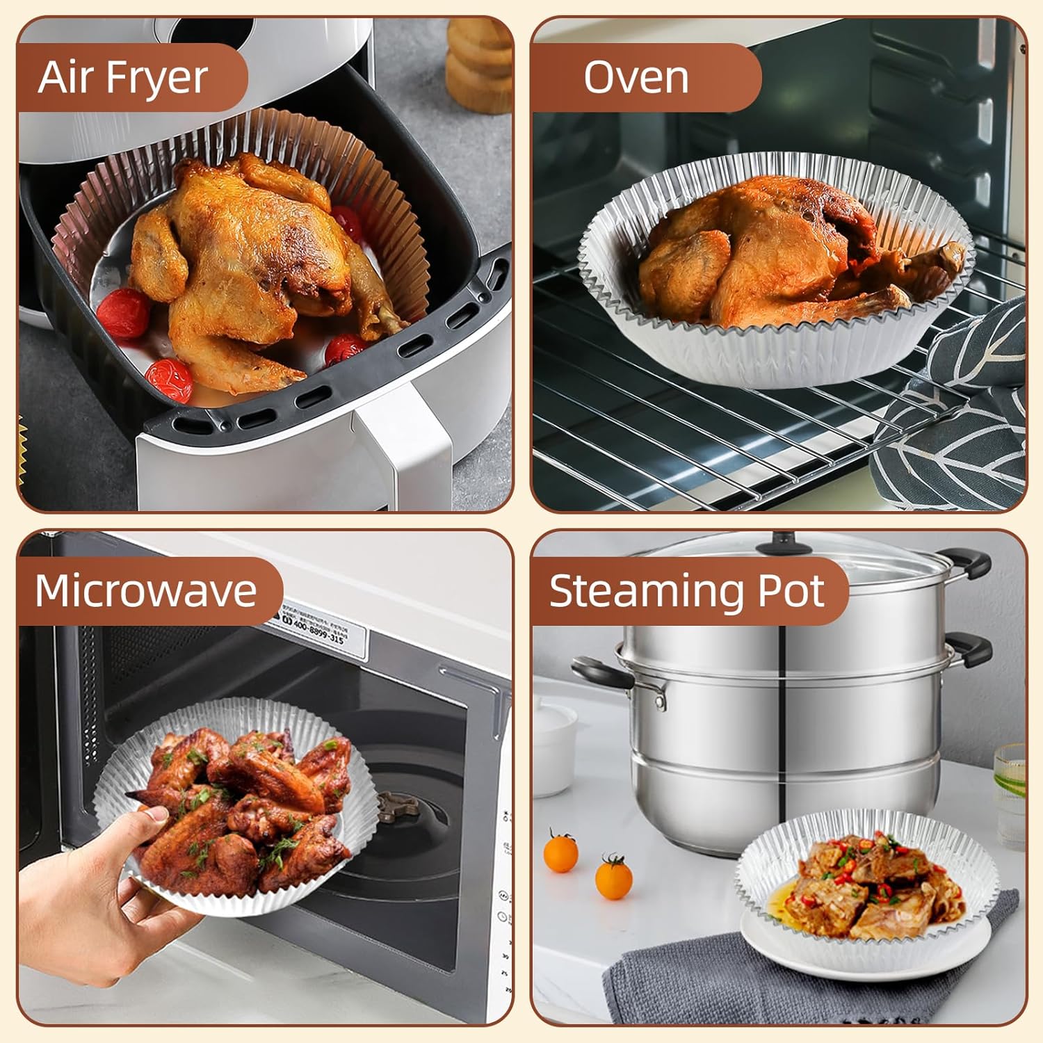 60PCS Non-stick Air Fryer Disposable Paper Liner, Oil-proof Water-proof