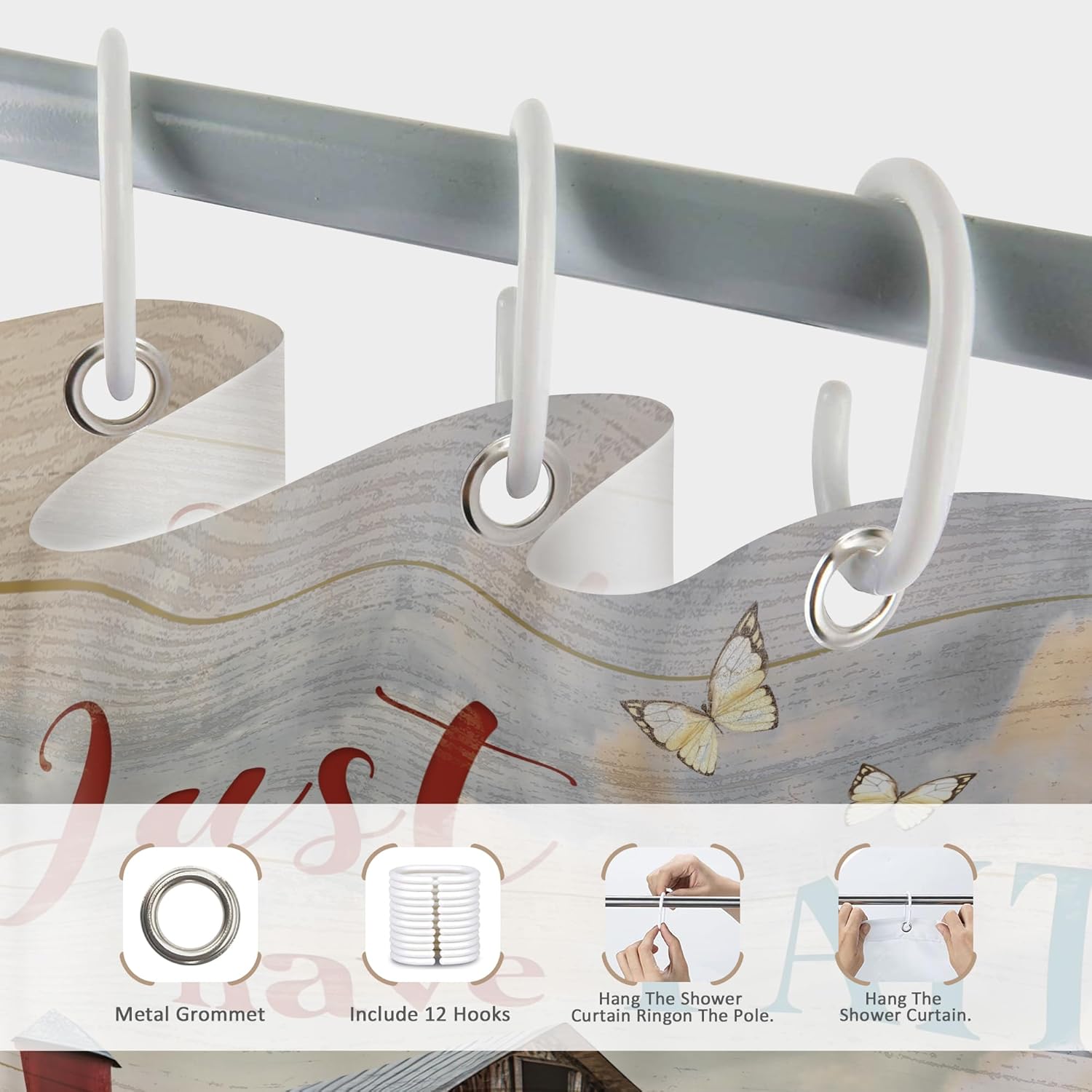 Rustic Farmhouse Shower Curtain 60Wx72L Inches Retro Red Truck Positive Quote Vintage Sunflowers