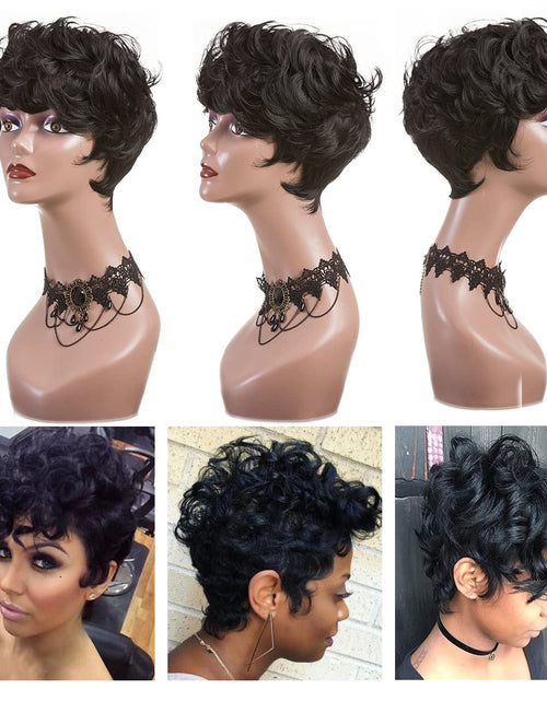 Load image into Gallery viewer, Pixie Cut Wig Natural Black Short Wigs for Black Women Short Wavy Hair
