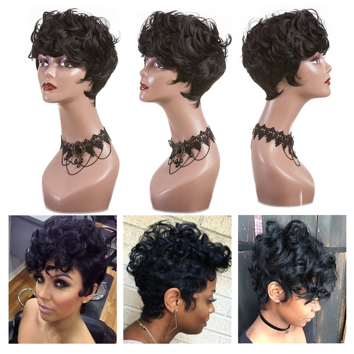 Pixie Cut Wig Natural Black Short Wigs for Black Women Short Wavy Hair