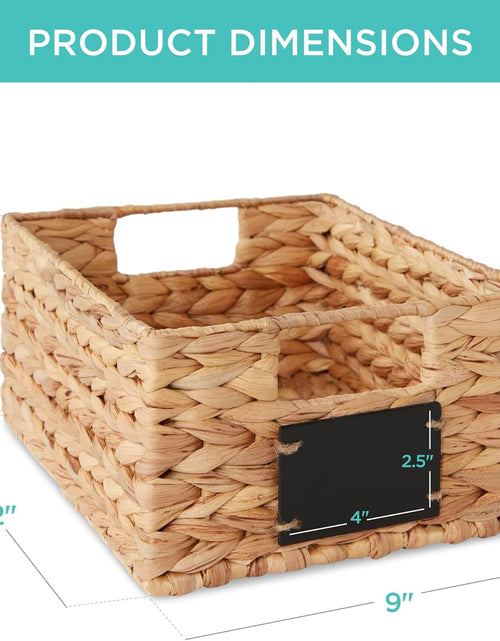 Load image into Gallery viewer, Set of 4 9x12in Water Hyacinth Pantry Baskets, Woven Kitchen Organizers w/Chalkboard Label, Chalk Marker - Natural
