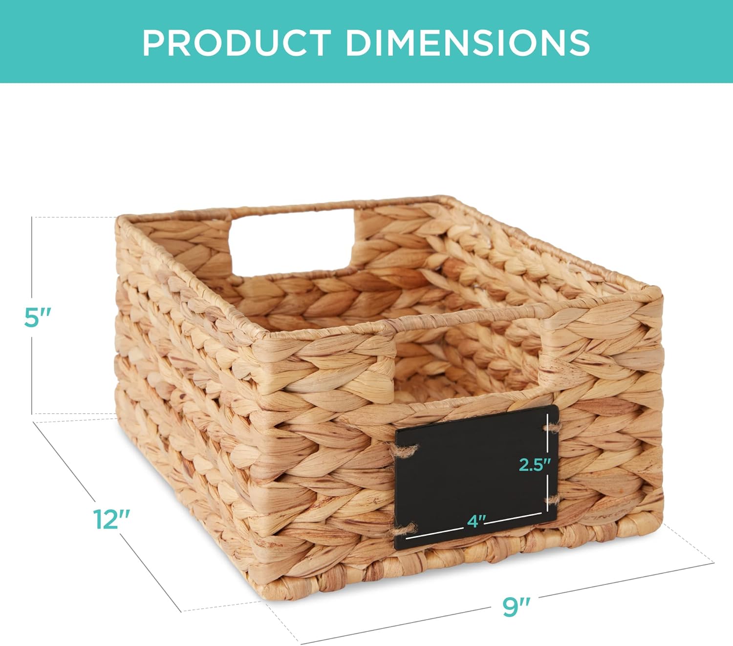 Set of 4 9x12in Water Hyacinth Pantry Baskets, Woven Kitchen Organizers w/Chalkboard Label, Chalk Marker - Natural
