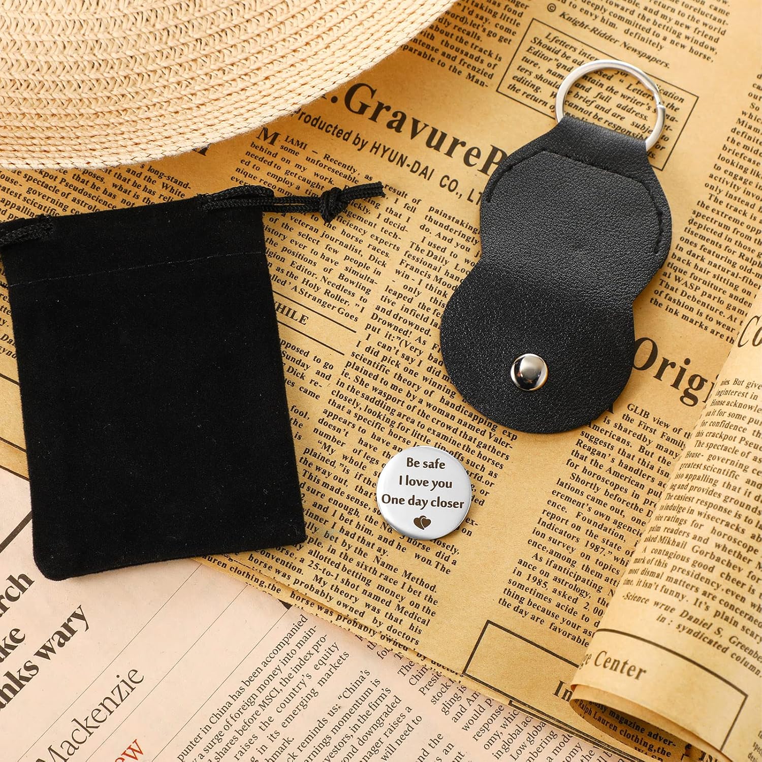 Pocket Hug Token Long Distance Relationship Keepsake Stainless Steel Double Sided Inspirational Gift with Keychain (Be Safe)