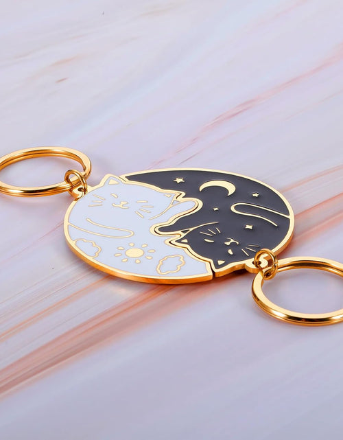 Load image into Gallery viewer, Cat Keychain, White + Gold, Modern Style, Unisex Keychain
