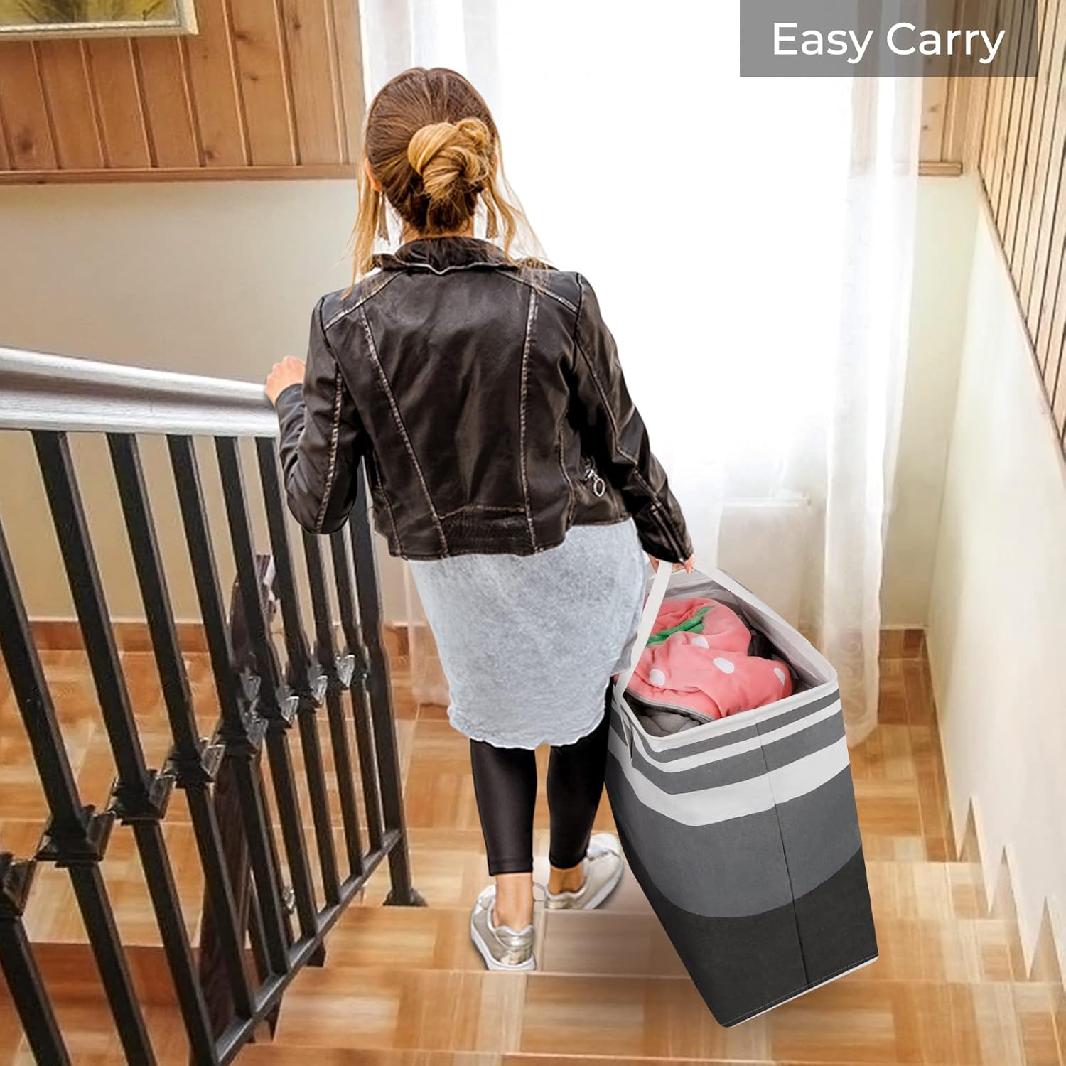 2-Pack Large Laundry Basket, Waterproof, Freestanding Laundry Hamper, Collapsible Tall Clothes Hamper with Extended Handles (Gradient Grey, 75L)
