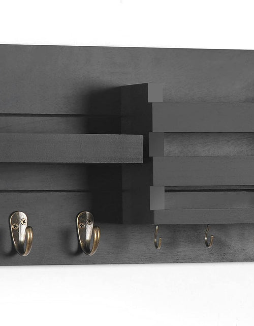 Load image into Gallery viewer, Mail Organizer for Wall Mount – Key Holder with Shelf includes Letter Holder and Hooks with Flush Mounting Hardware (16.5” x 8.7” x 3.5”) Black

