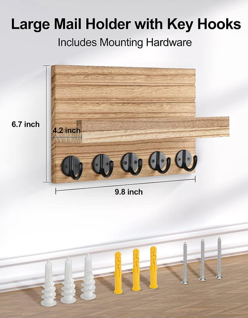 Load image into Gallery viewer, Key Holder for Wall, Decorative Key and Mail Holder with Shelf Has Large Key Hooks for Bags, Coats – Paulownia Wood Key Hanger (Burnt wood)
