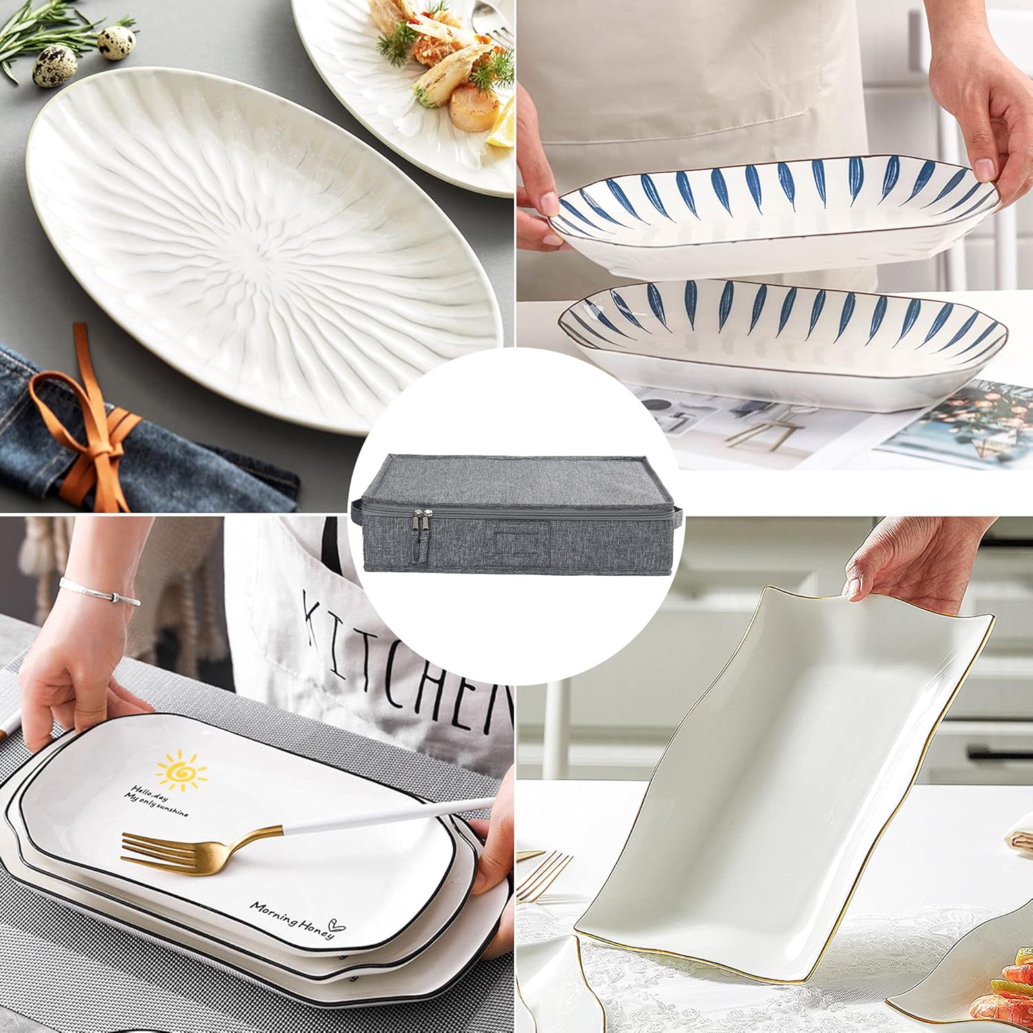 Platter Storage Case, Hard Shell, Storage Container for Moving, 17x13x3.5 in, 5 Felt Dividers Included