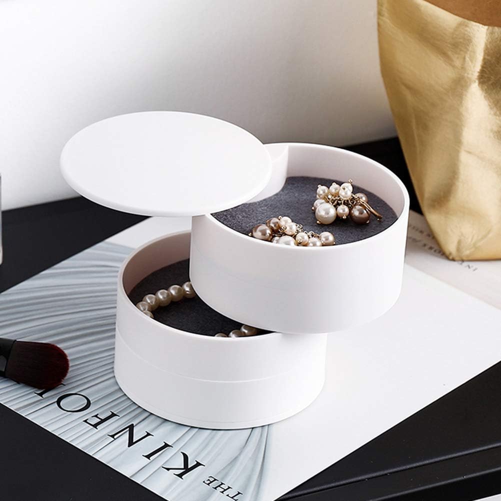 Round Multi-layer Desktop Jewelry Storage Box, 4-Layer Rotating Travel Jewelry Tray Case with Lid for Bracelets Rings Bracelets - White