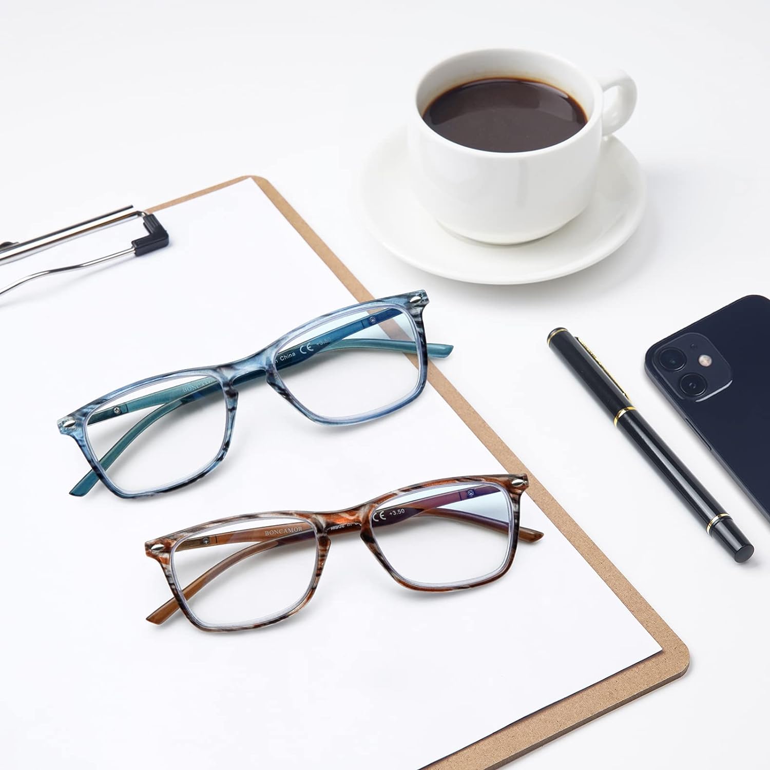 2 Pack Progressive Multifocus Reading Glasses Men and Women Computer Blue Light Blocking Anti Eyestrain Readers (Blue Brown, 1.50)