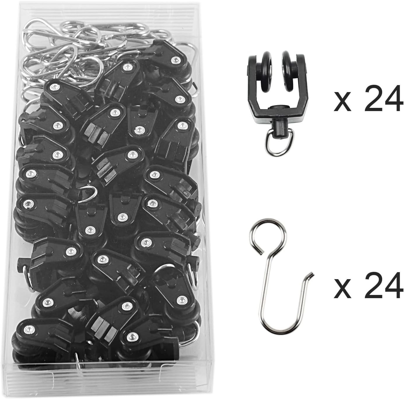 Black Carrier Rollers for Flexible Ceiling Curtain Track, Bendable Curtain Track Pulley, Curtain Track Carrier Hooks (Set of 24)