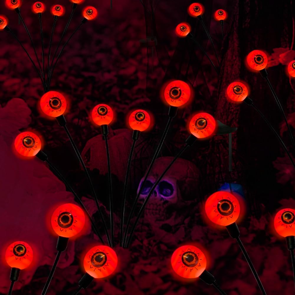 2PACKS 12LED Green Eyeball Swaying Firefly Lights,Waterproof Solar Halloween Path Lights