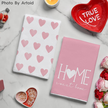 18x26 Inch Pink Heart Love Home Sweet Home Valentine's Day Kitchen Towels Dish Towels