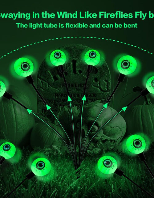 Load image into Gallery viewer, 2PACKS 12LED Green Eyeball Swaying Firefly Lights,Waterproof Solar Halloween Path Lights
