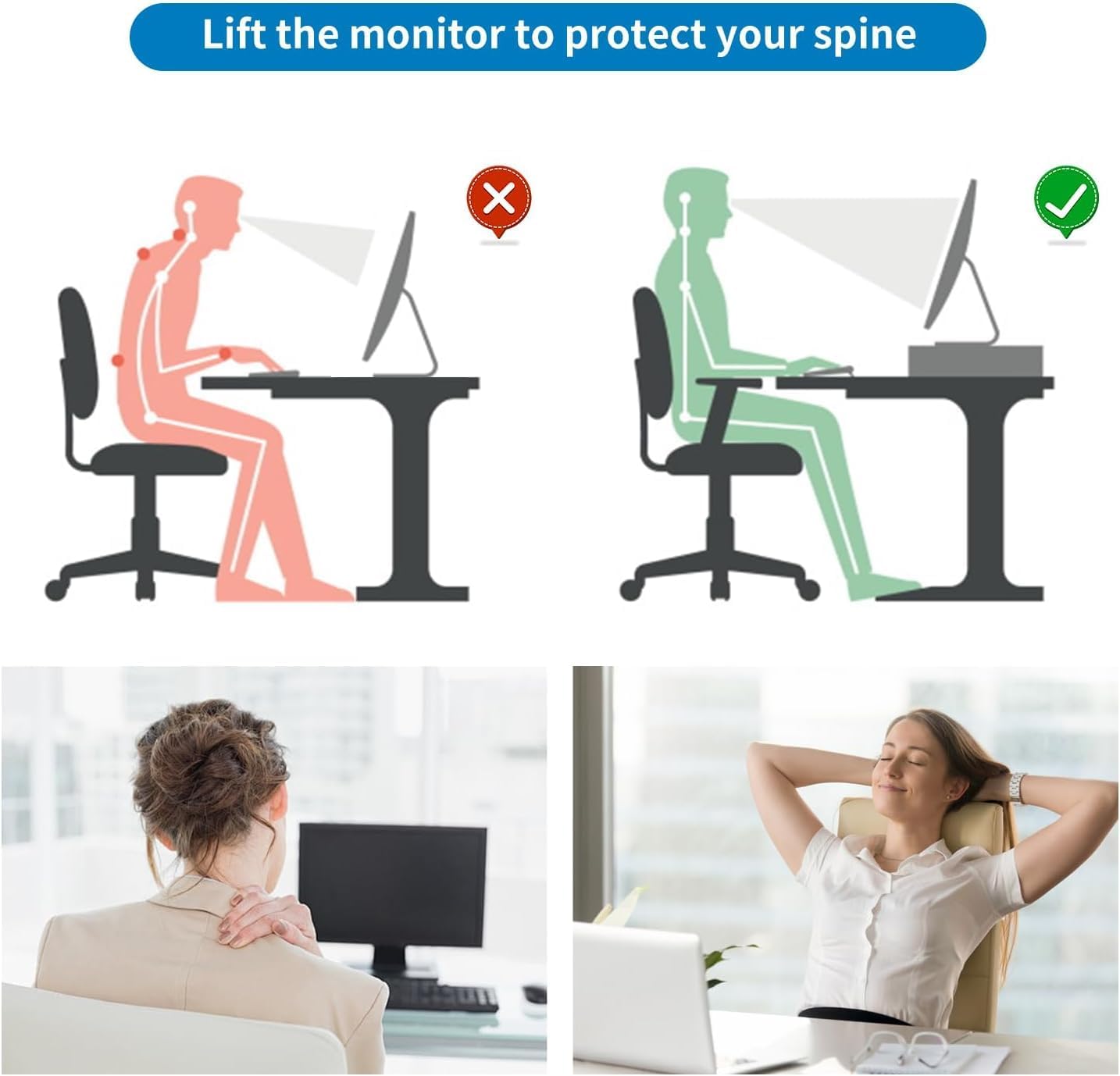 2-Tier Metal Monitor Stand Riser, Desk Organizer for Office Supplies
