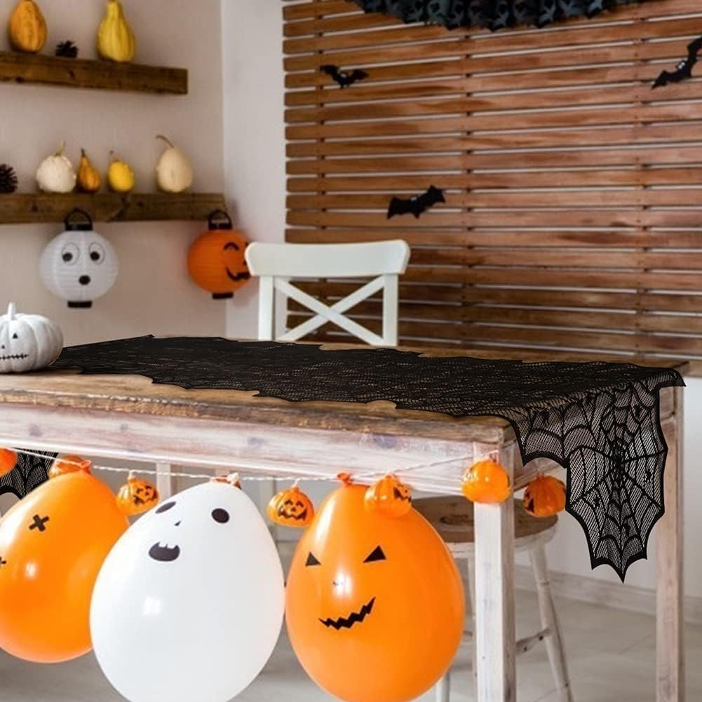 Black Lace Spider Web Table Runners for Halloween Decor/Party 18 x 72Inch