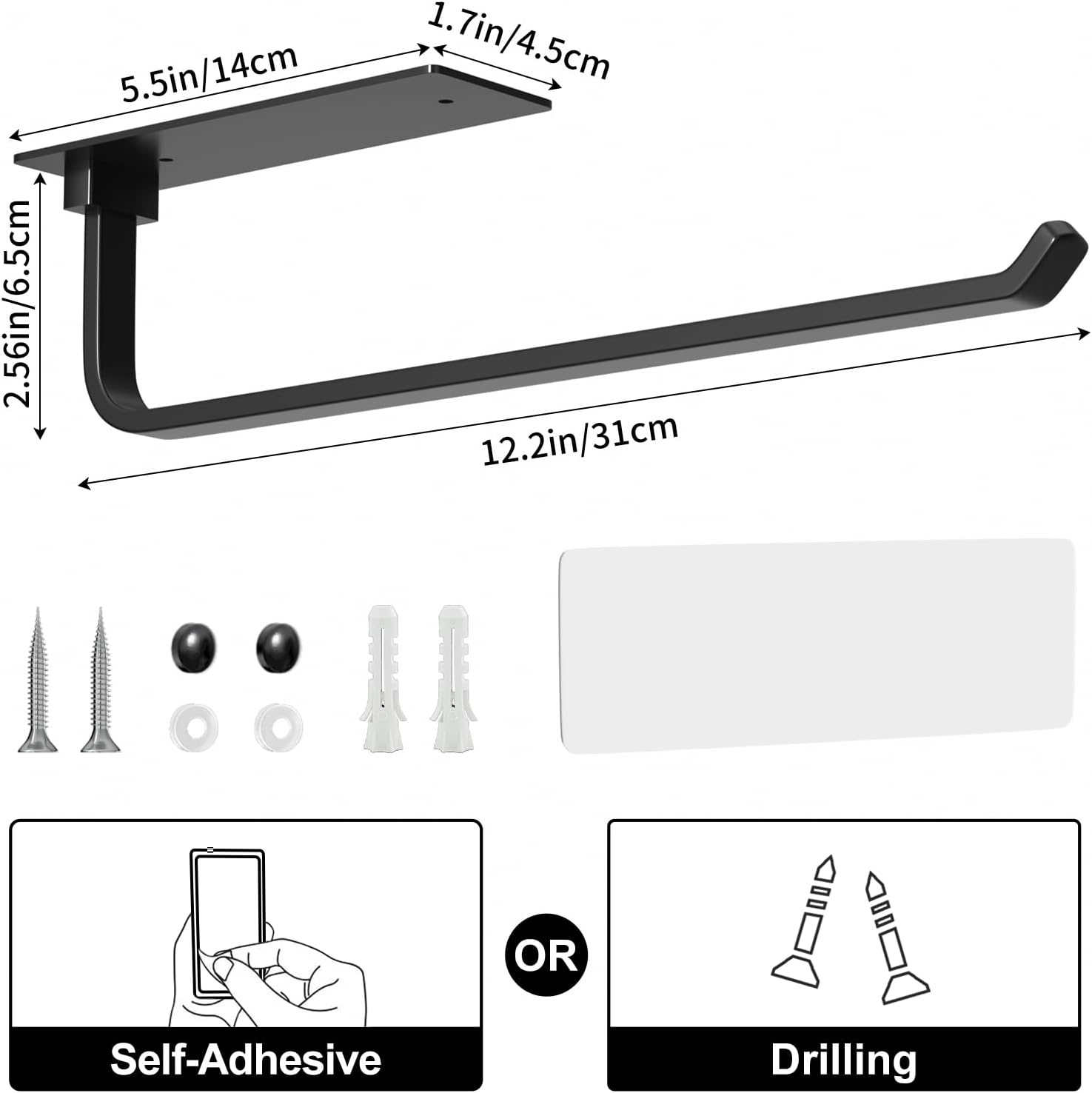 Self-Adhesive or Drilling Paper Towel Holder Rack Under Cabinet