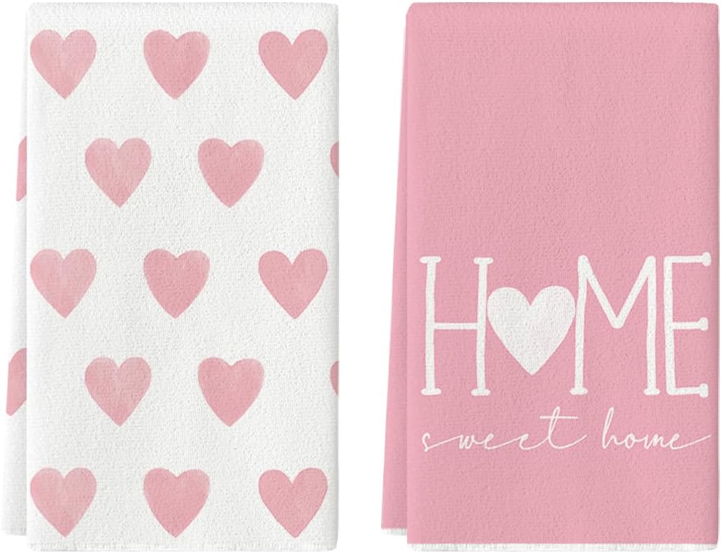 18x26 Inch Pink Heart Love Home Sweet Home Valentine's Day Kitchen Towels Dish Towels