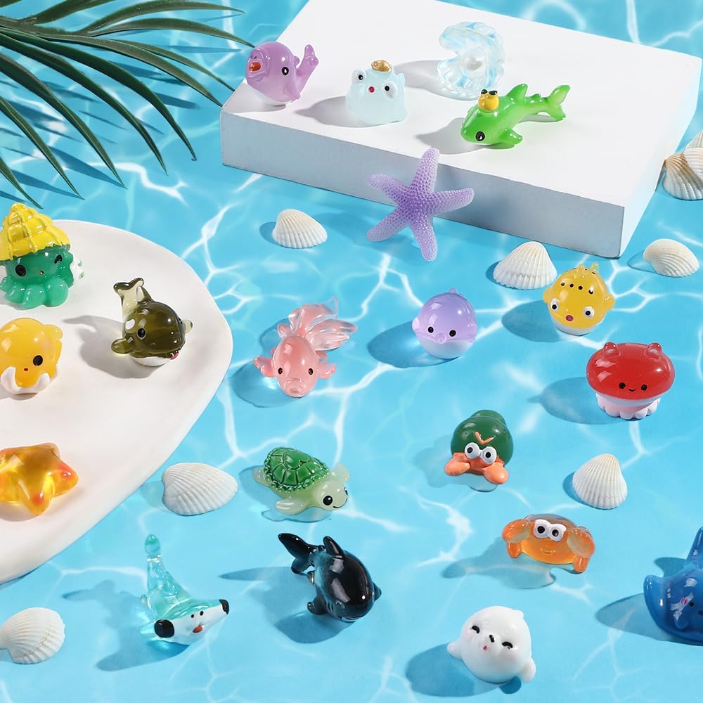 36pcs Mini Ocean Resin Animals Tiny Sea Animals Figurines  Aquarium Ornaments Decorations