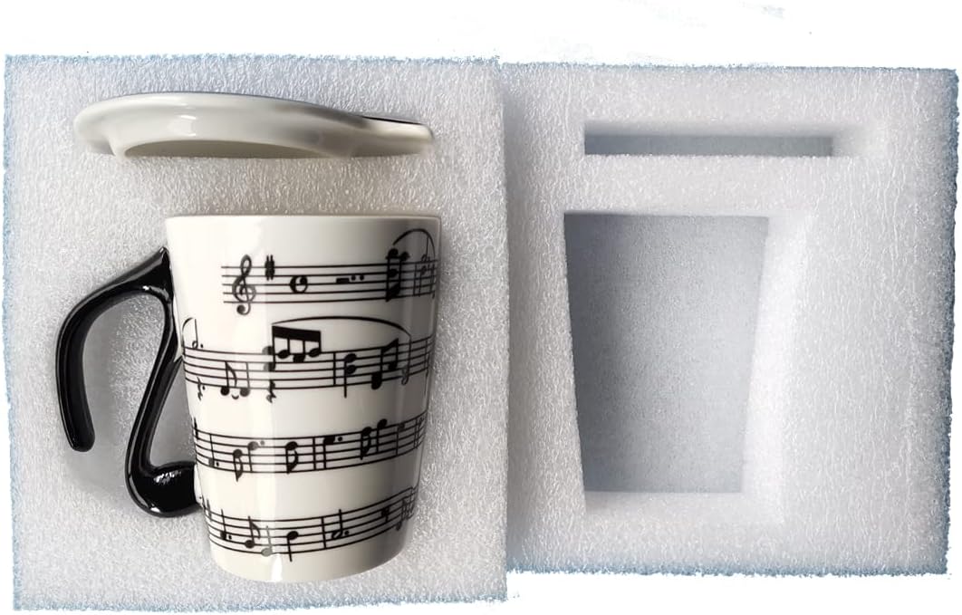Creative Ceramic Musician Coffee Mug Tea Cup with Lid Staves