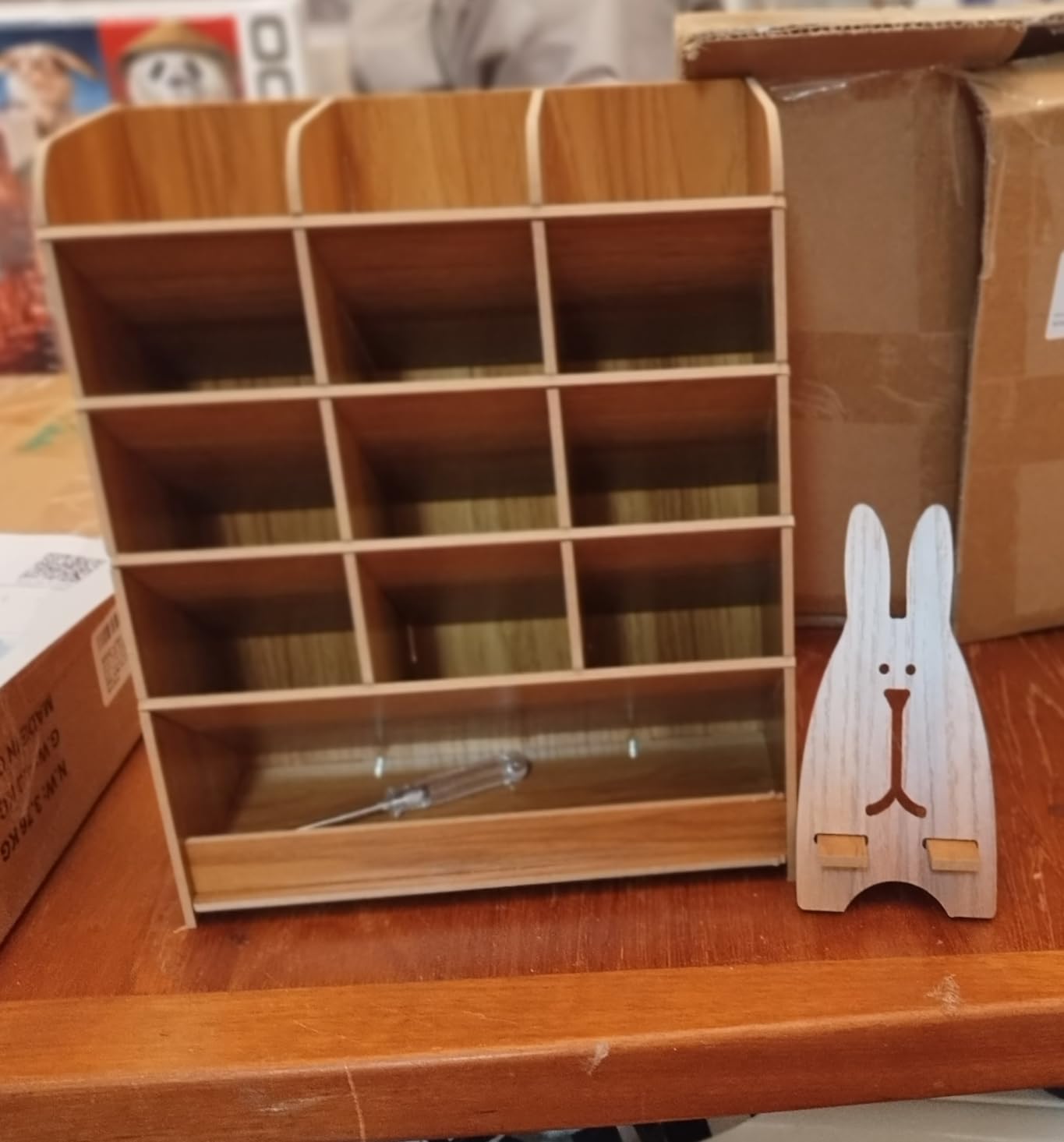 Wooden Desk Organizer, Multi-Functional DIY Pen Holder Storage Box Desktop Stationary