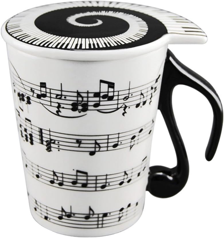 Creative Ceramic Musician Coffee Mug Tea Cup with Lid Staves