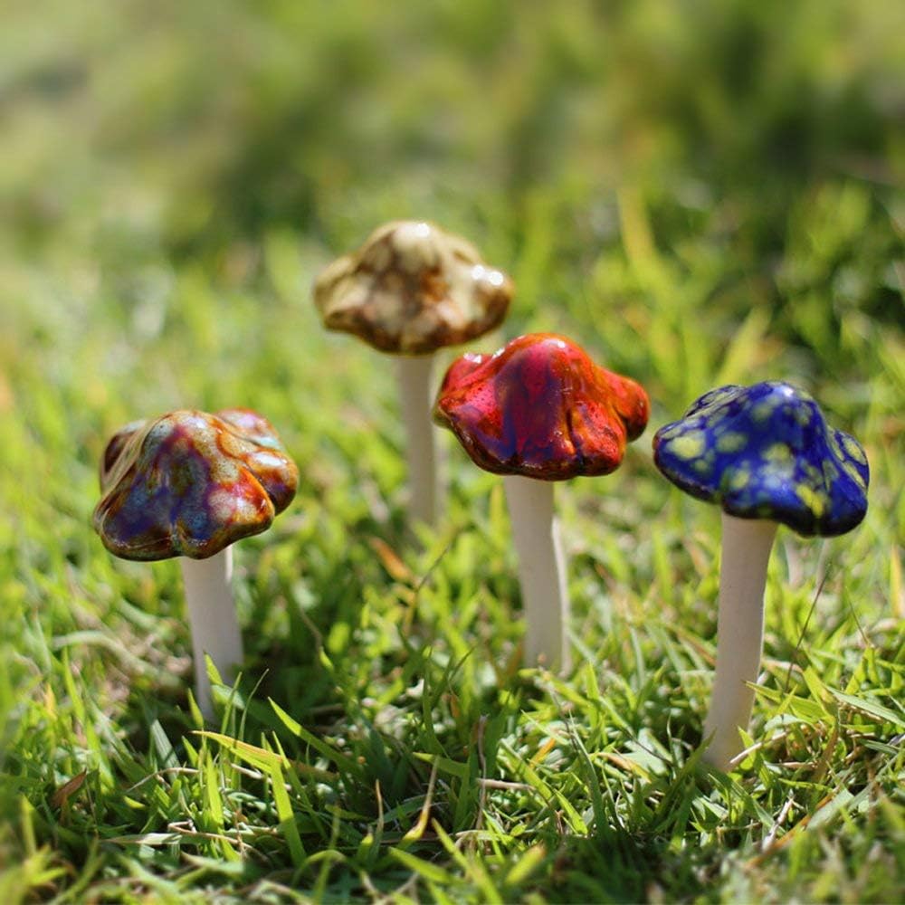 4pcs  Ceramic Mushroom for Garden, Yard, Fairy Garden - Lawn Ornament