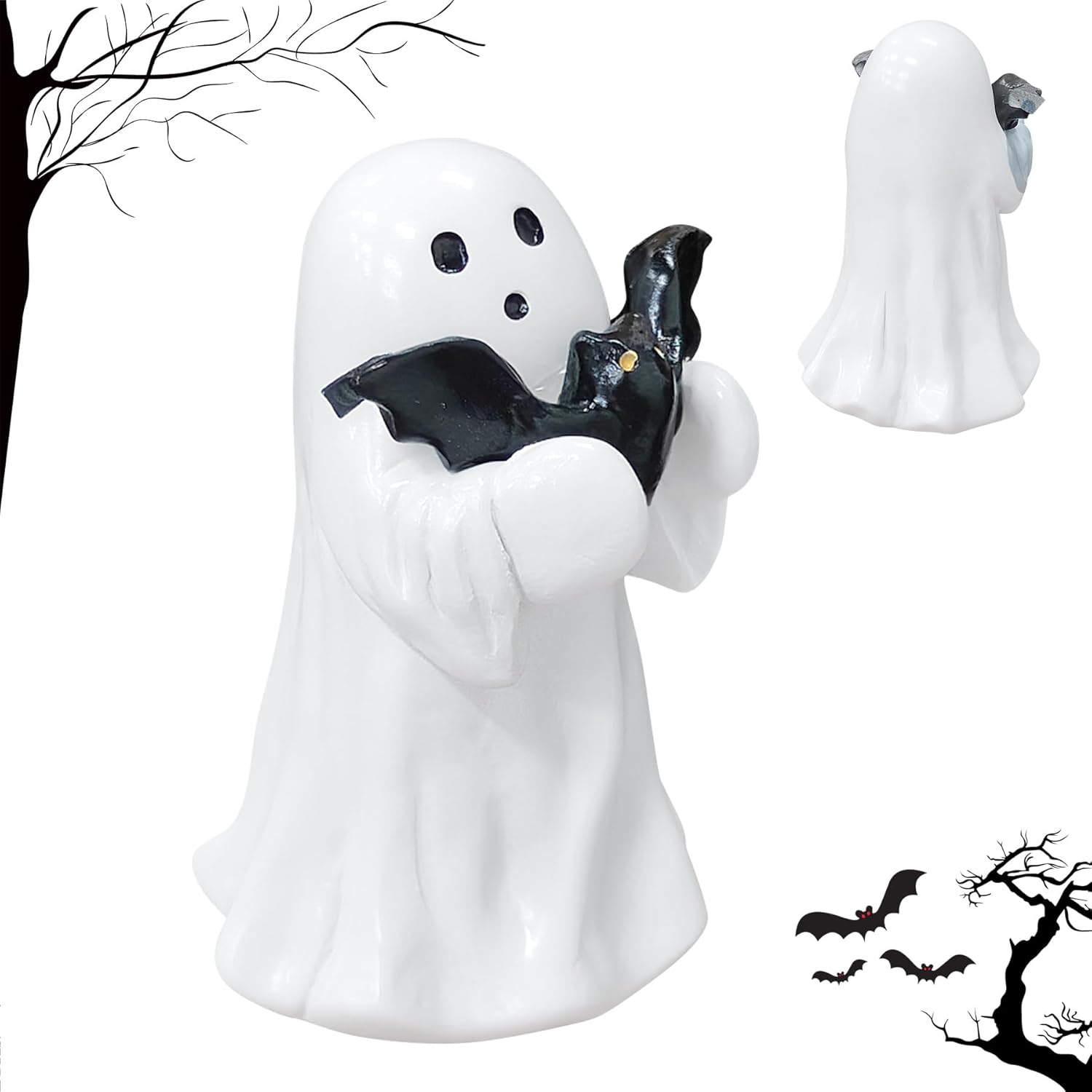 Halloween Ghost Figurine-Spooky & Cute Ghost Statue for Home, Desk, Party Decor