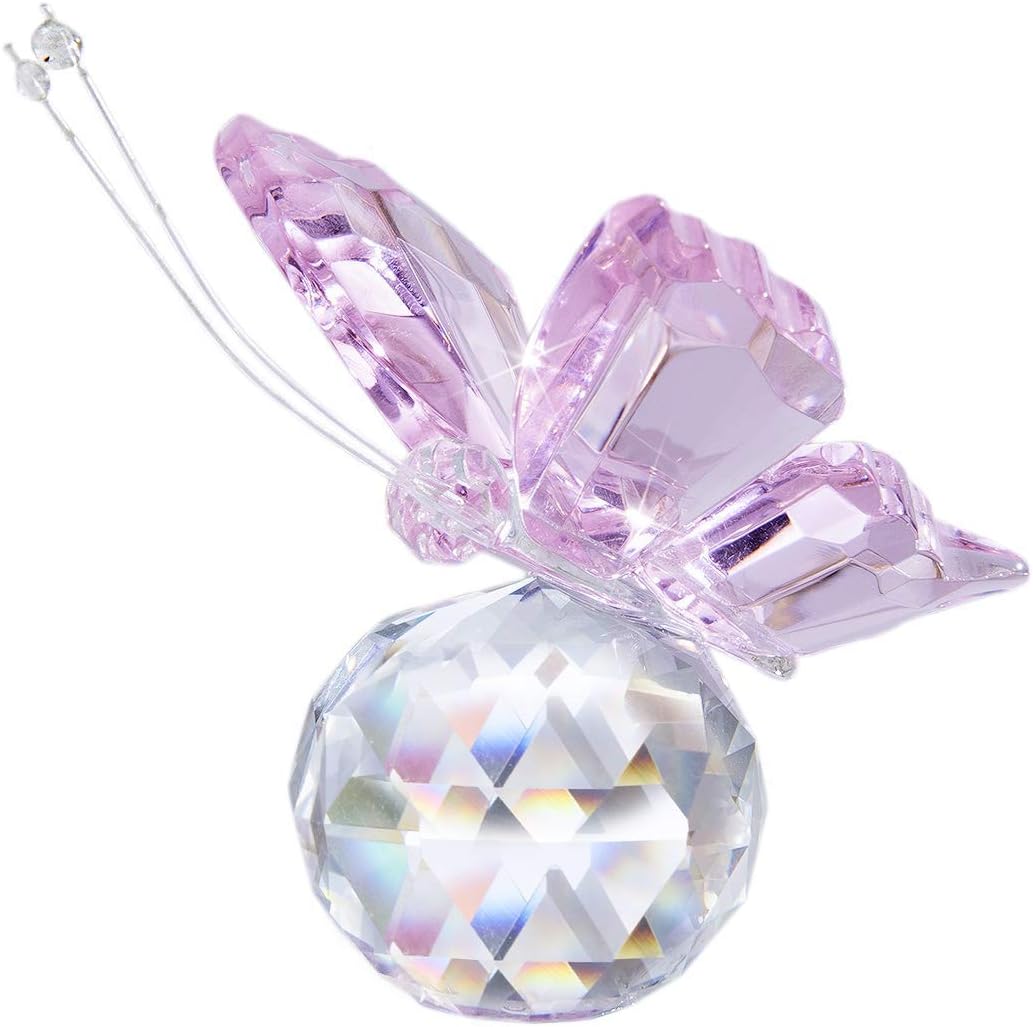Pink Crystal Flying Butterfly with Crystal Ball Base Figurine Collection