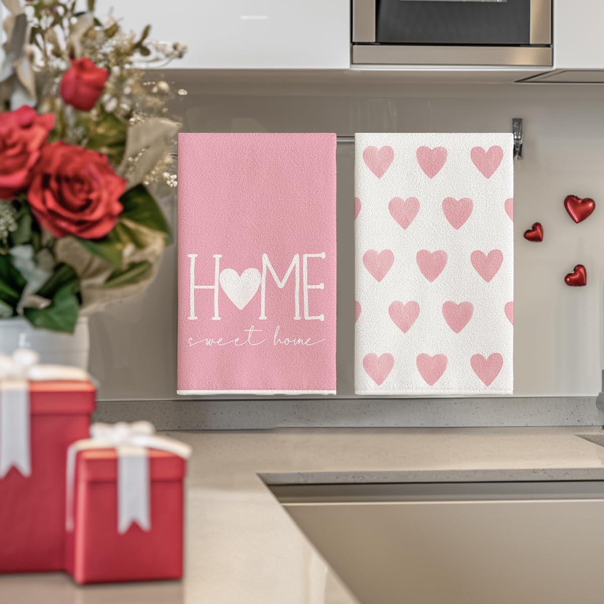 18x26 Inch Pink Heart Love Home Sweet Home Valentine's Day Kitchen Towels Dish Towels